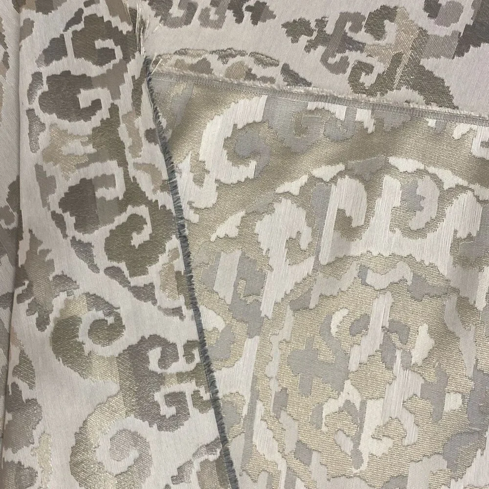 Fabric Remnant 120”x57” Geometric Tan Silver and Metallic Bronze READ